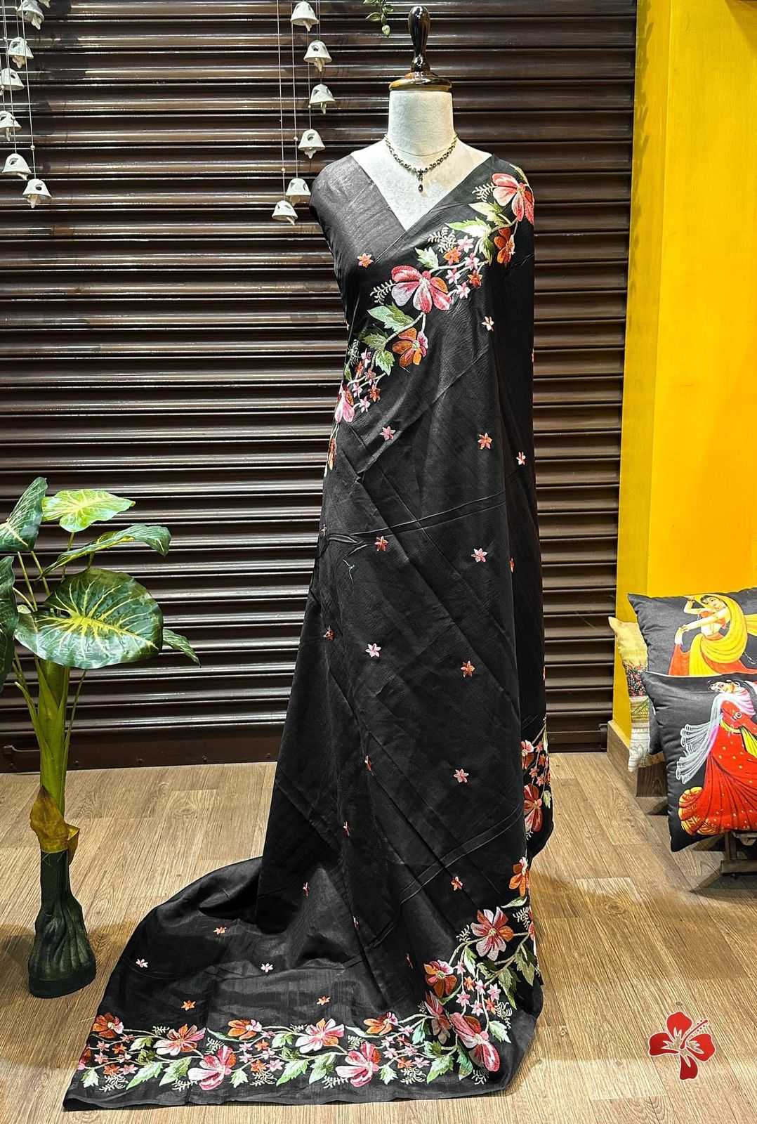 YNF SILK RIN163 RAE44 SAREES WHOLESALE LADIES EMBROIDERED BLACK SILK SAREES MANUFACTURER - Deevit International