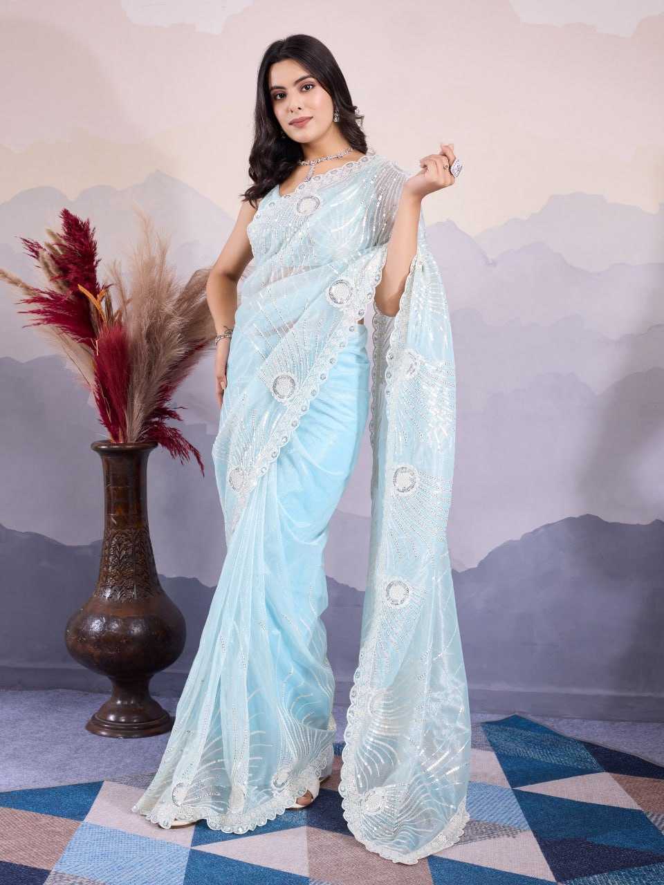 YNF SOFT NET RIN188 Kohinoor1 SAREES WHOLESALE SEQUENCE EMBROIDERED NET FESTIVE SAREES MANUFACTURER - Deevit International