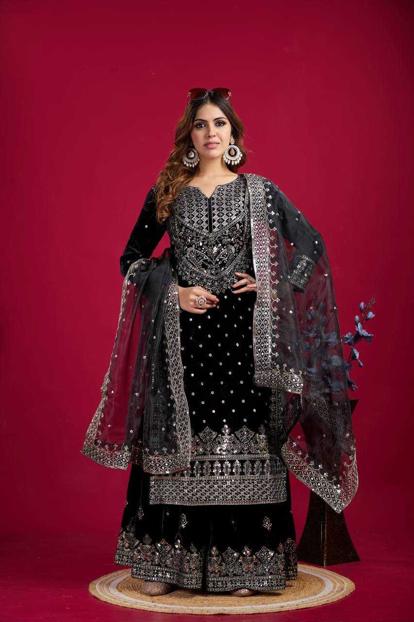 YNF VELVET KESH122 5001 SUITS & DRAESSES WHOLESALE EMBROIDEREY SHARARA SALWAR VELVET EMBROIDERY LADIES SUITS MANUFACTURE - Deevit International