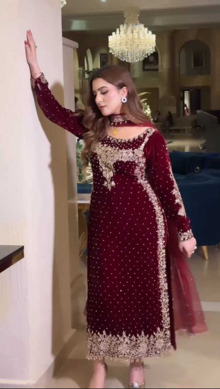 YNF VELVET KESH158 5045 SUITS & DRESSES WHOLESALE VELVET PARTY WEAR EMBROIDERY SUITS MANUFACTURE - Deevit International