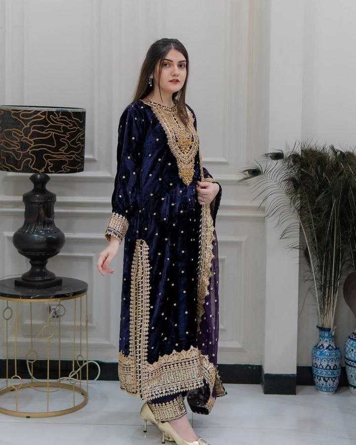 YNF VELVET KESH158 6002 SUITS & DRESSES WHOLESALE EMBROPIDERY VELVET PARTY WEAR LONG KURTI SUITS MANUFACTURE - Deevit International