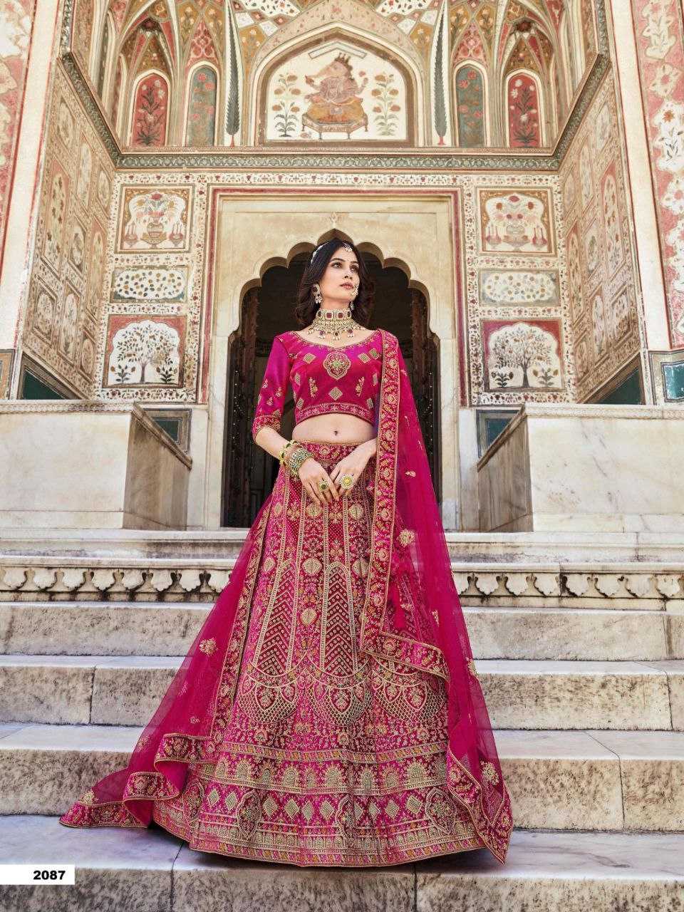 YNF VELVET RIN195 BRIDAL LOOK 2087 LEHENGAS WHOLESALE BRIDAL EMBROIDERED DESIGNER VELVET ZARI WORK LEHENGAS MANUFACTURER - Deevit International