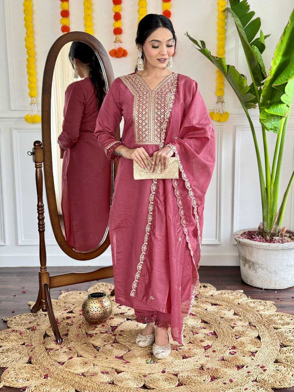 YNF VISCOSE CHANDERI RIN174 MADHVI   & DRESSES WHOLESA EMBRODERY WEDDING CHANDERI SUITS MANUFACTURER - Deevit International