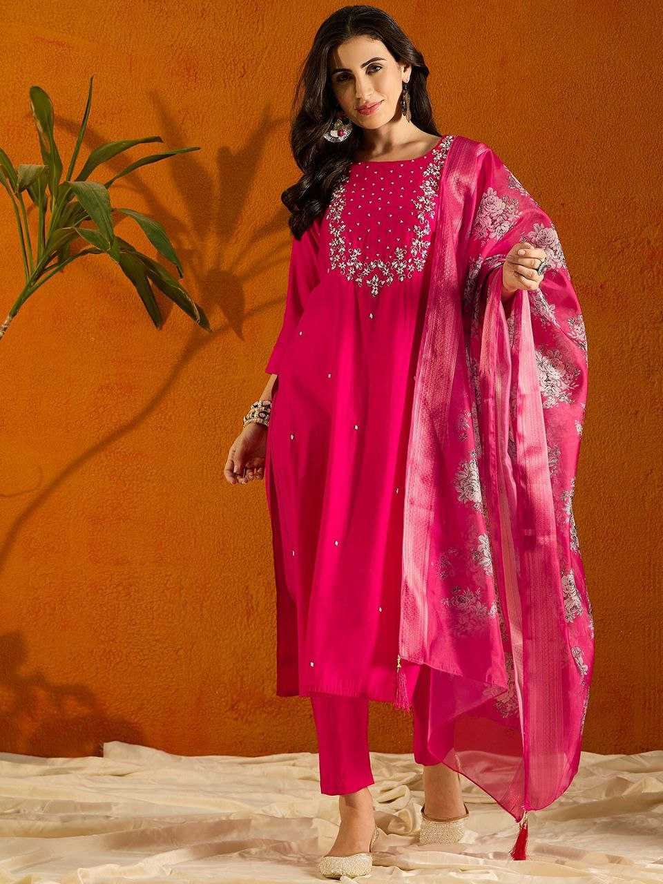 YNF VISCOSE CHANDERI RIN174 RAVIYA SUITS & DRESSES WHOLESALE EMBROPIDERY CHANDERI WEDDING PINK SUITS MANUFACTURE - Deevit International