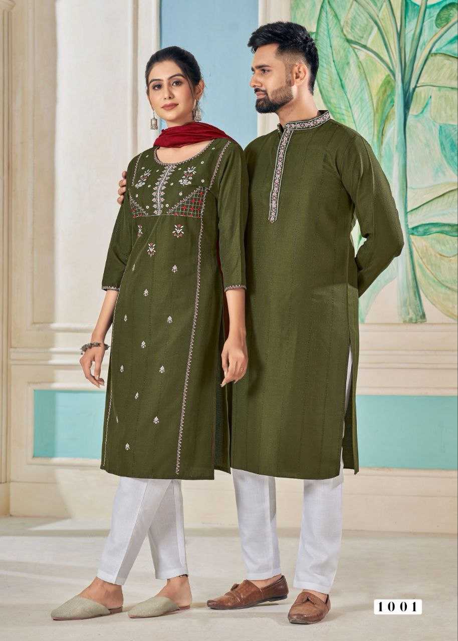 YNF VISCOSE KESH246 Soul Mates COUPLE WEAR WHOLESALE MENS KURTA PAYJAM & FEMALE KURTIS BOTTOM MANUFACTURER - Deevit International