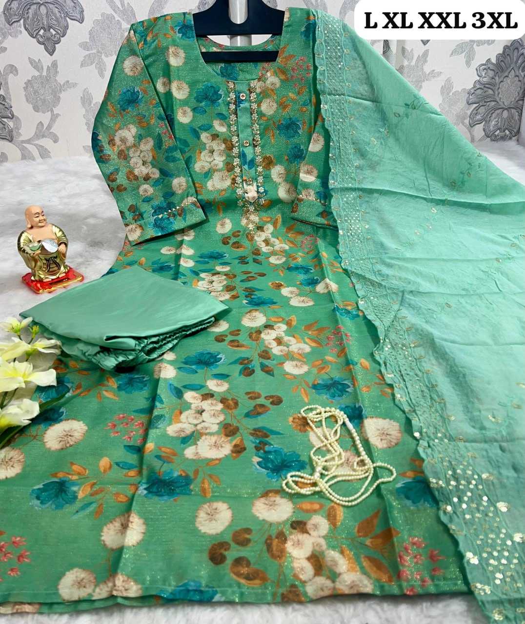 YNFLINEN KESH256 RNF20 SUITS & DRESSES WHOLESALE LINEN LADIES SUIT WEDDING PRINTED MANUFACTURER - Deevit International