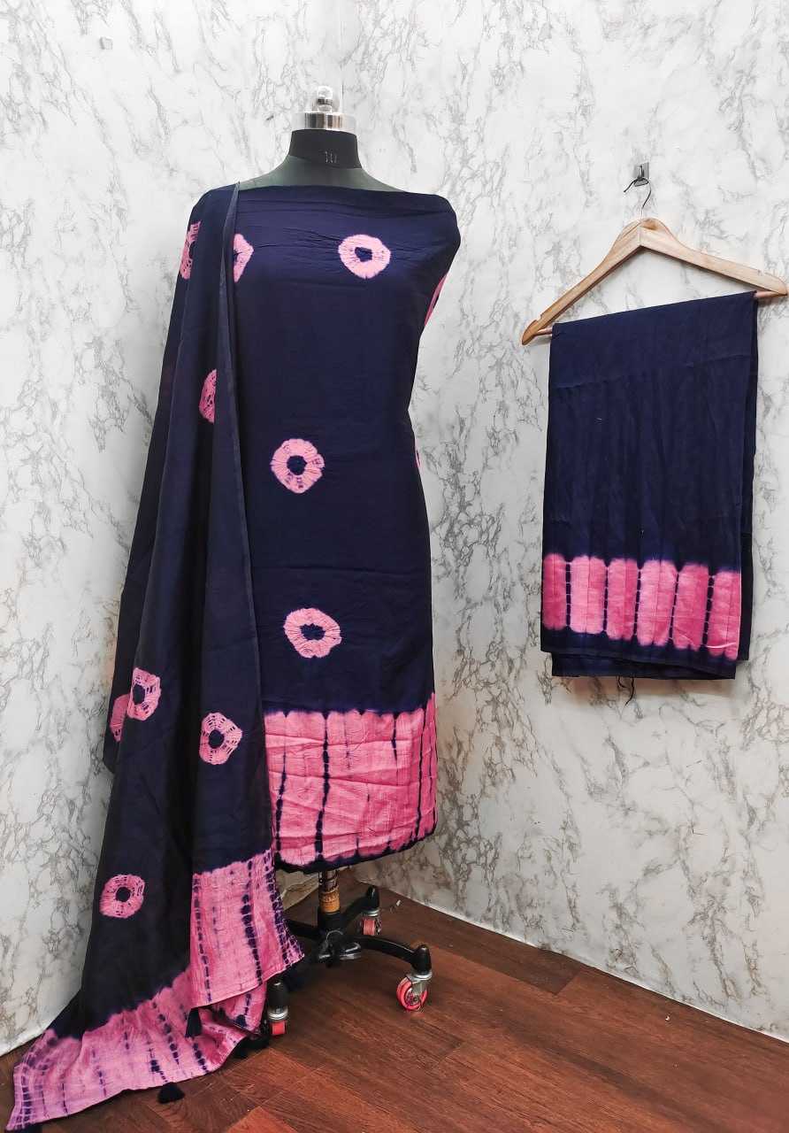 YNF CHANDERI COTTON SRRT SHIBORI BANDHANI SUITS & DRESSES WHOLESALE UNSTITCHED SUITS MANUFACTURER 