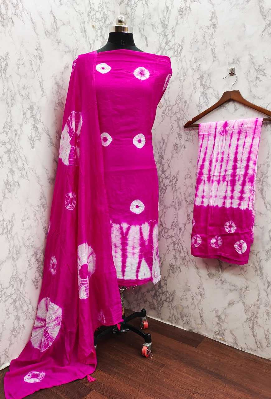 YNF CHANDERI COTTON SRRT SHIBORI BANDHANI SUITS & DRESSES WHOLESALE UNSTITCHED SUITS MANUFACTURER 