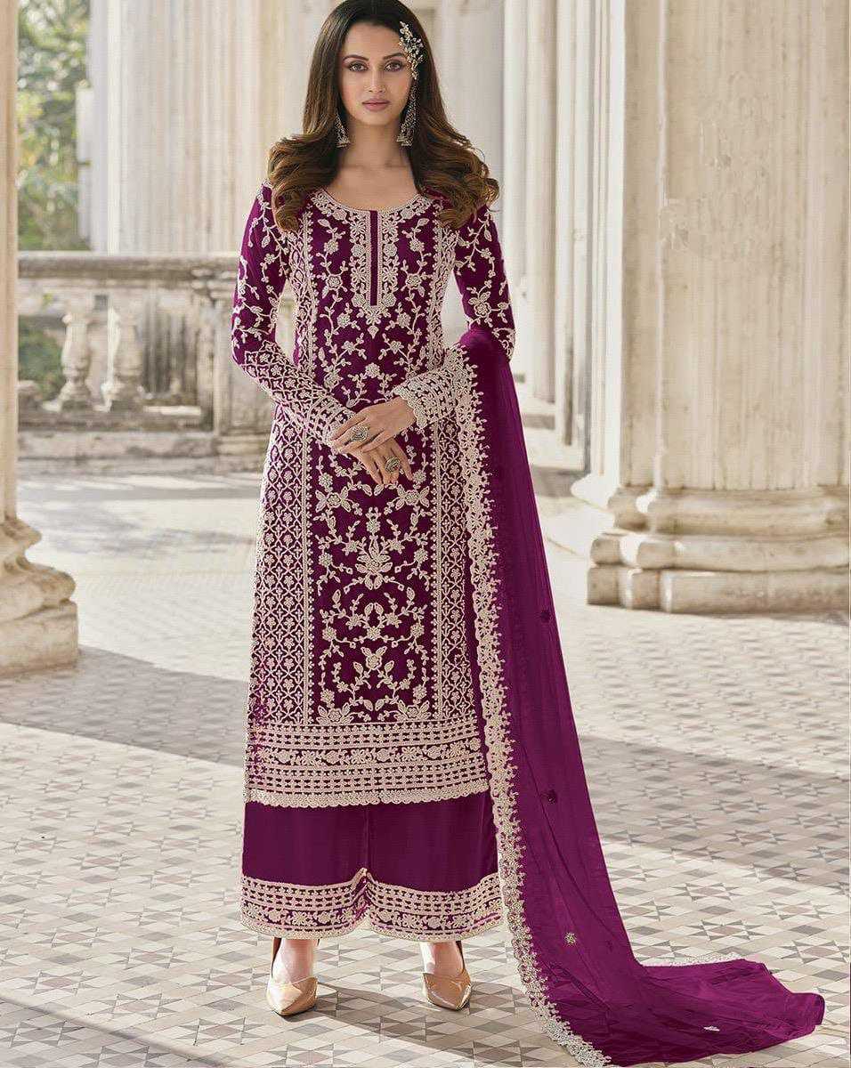 YNF NET RPDF 1124 SUITS & DRESSES WHOLESALE EMBROIDERY PALAZZO NET SUITS MANUFACTURER