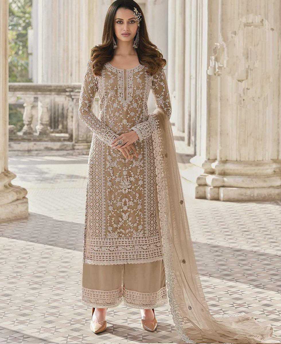 YNF NET RPDF 1124 SUITS & DRESSES WHOLESALE EMBROIDERY PALAZZO NET SUITS MANUFACTURER