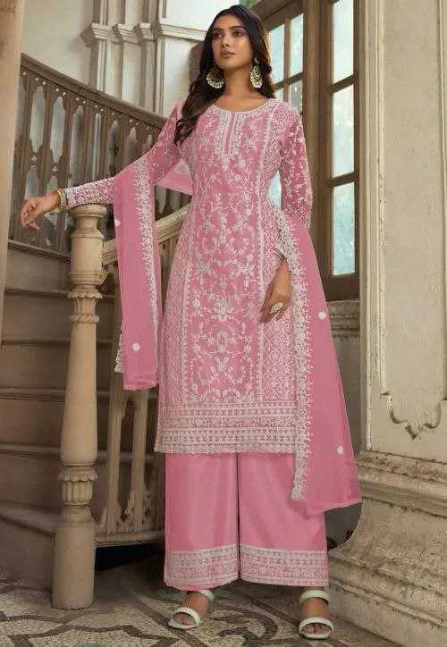 YNF NET RPDF 1124 SUITS & DRESSES WHOLESALE EMBROIDERY PALAZZO NET SUITS MANUFACTURER