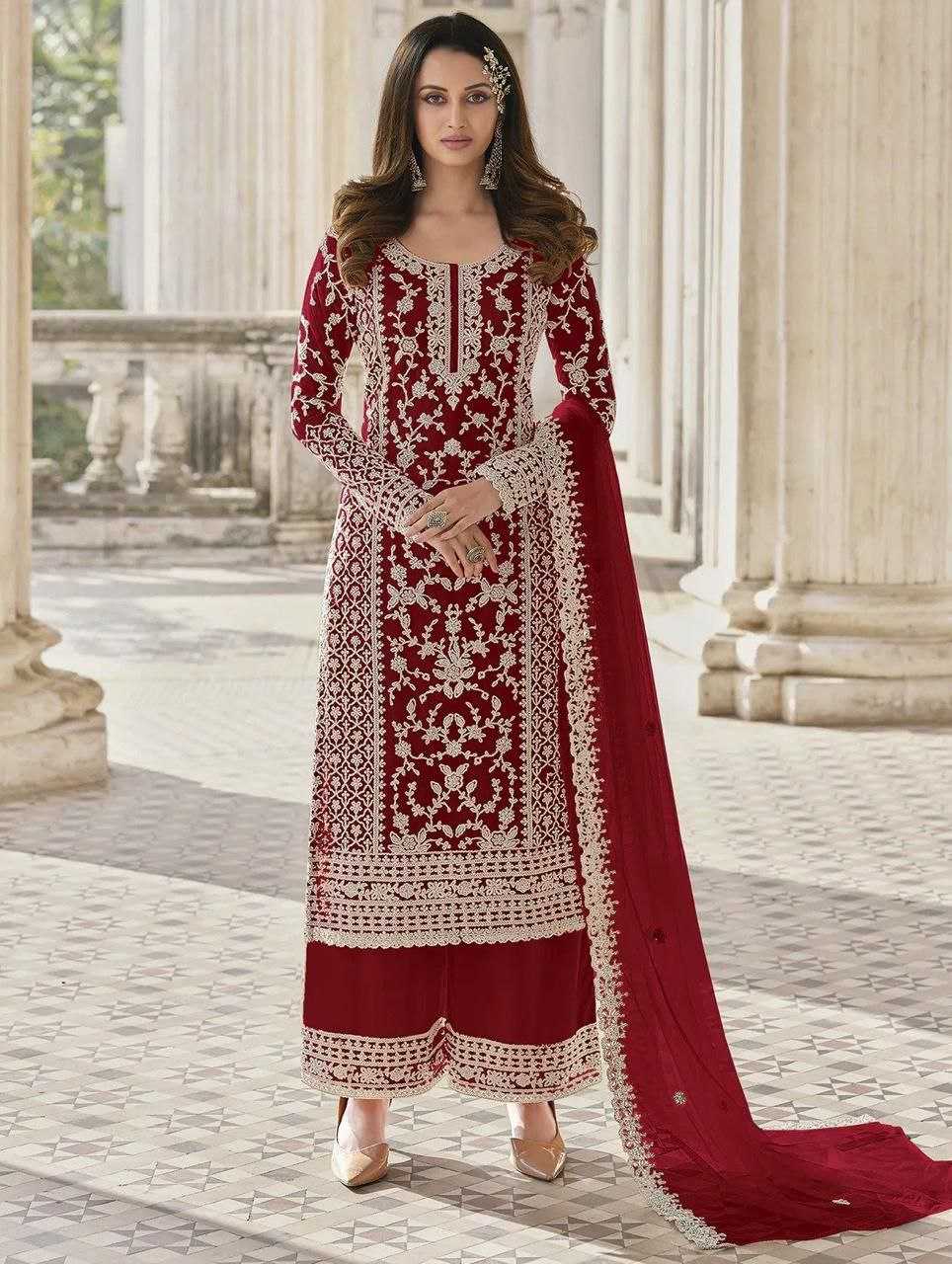 YNF NET RPDF 1124 SUITS & DRESSES WHOLESALE EMBROIDERY PALAZZO NET SUITS MANUFACTURER