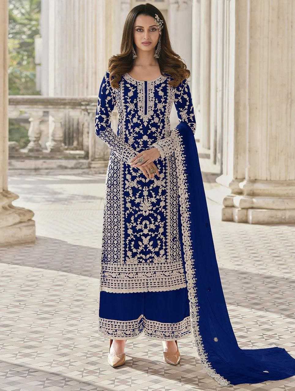 YNF NET RPDF 1124 SUITS & DRESSES WHOLESALE EMBROIDERY PALAZZO NET SUITS MANUFACTURER