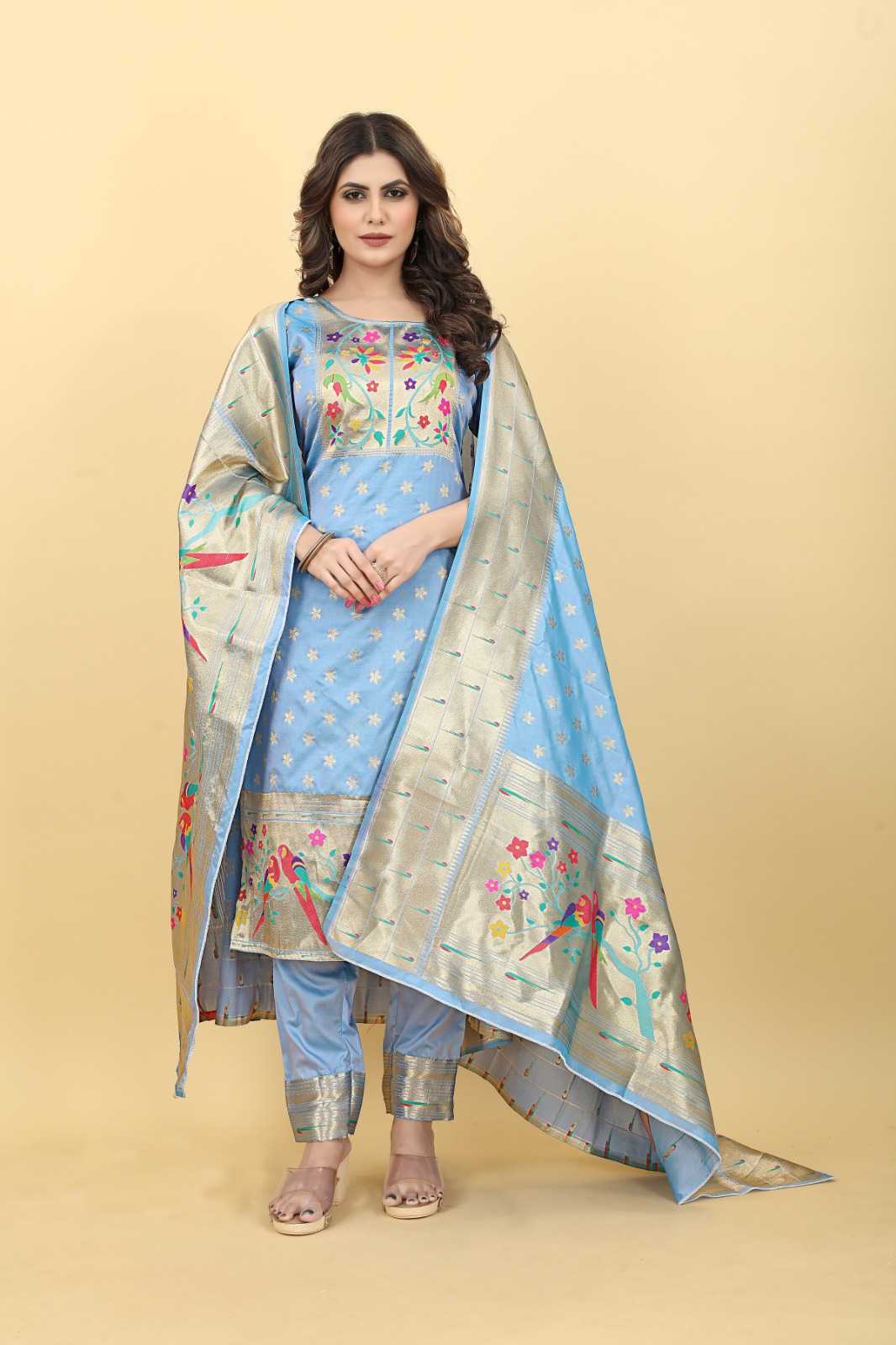 YNF SOFT SILK RLH APURVA PAITHANI SUIS & DRESSES WHOLESALE UNSTITCHED SUITS MANUFACTURER