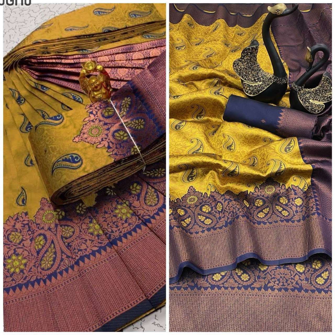 YNF TISSUE RLC 624 SAREES WHOLESALE LADIES KANCHIPURAM ZARI BORDER SAREES MANUFACTURER