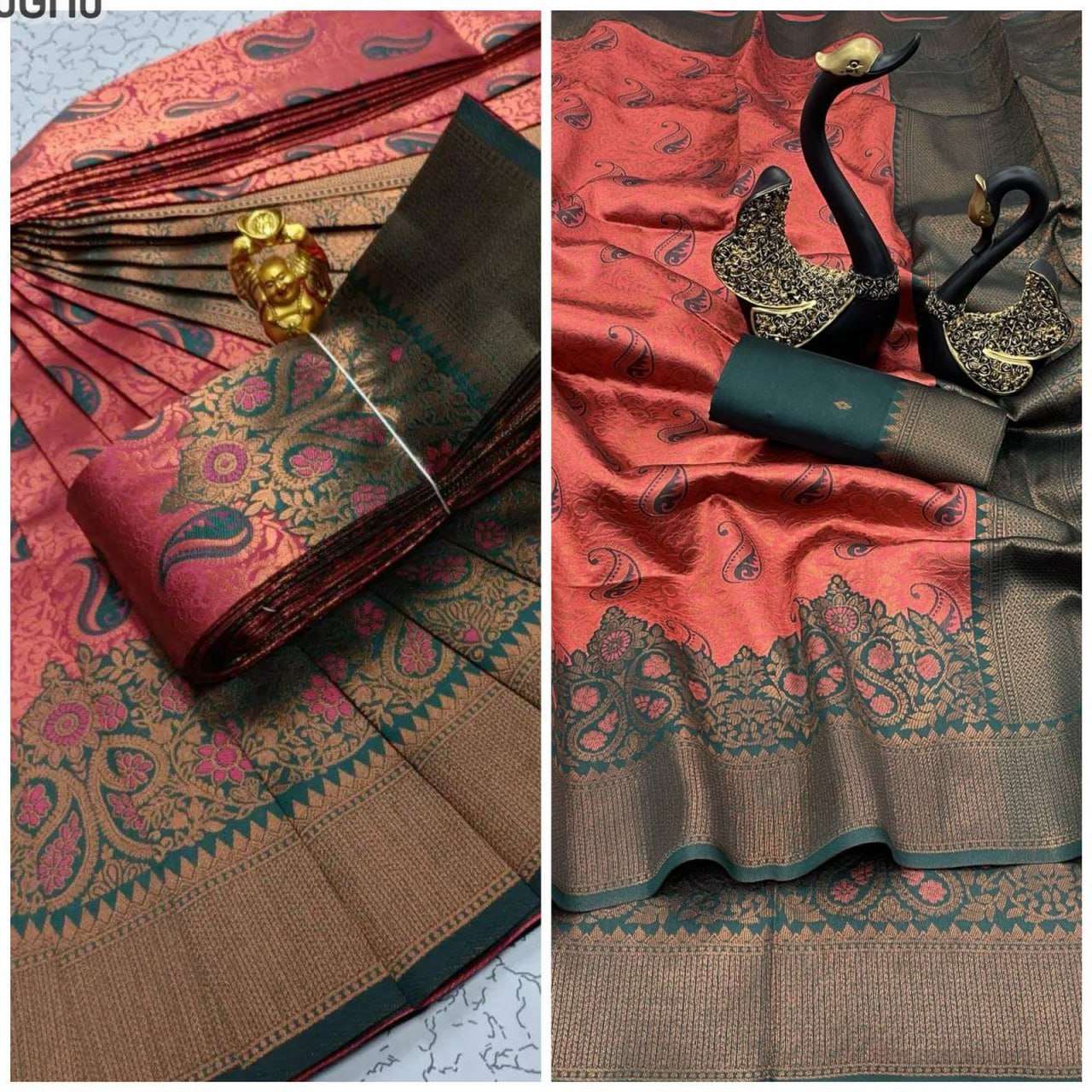 YNF TISSUE RLC 624 SAREES WHOLESALE LADIES KANCHIPURAM ZARI BORDER SAREES MANUFACTURER