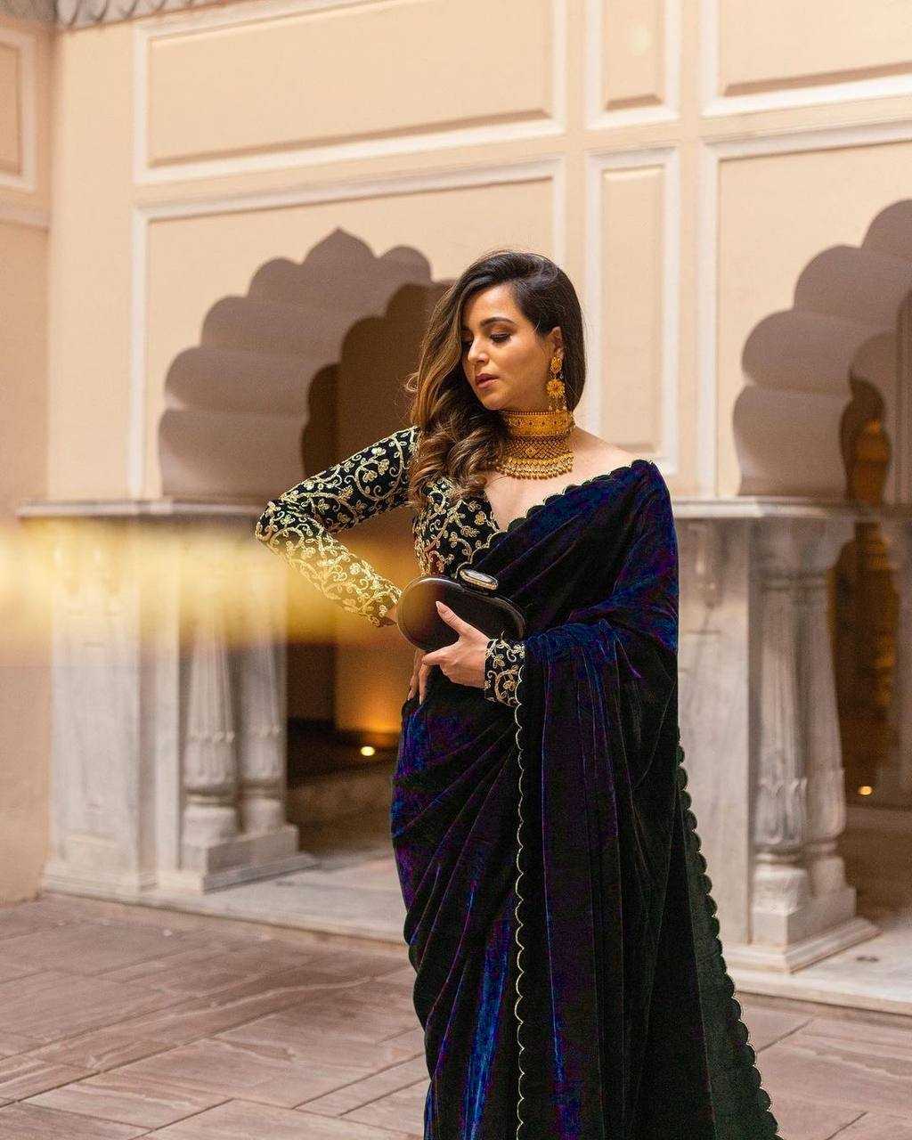 YNF VELVET RST 234 SAREES WHOLESALE PARTY WEAR VELVET PLAIN SAREES MANUFACTURER