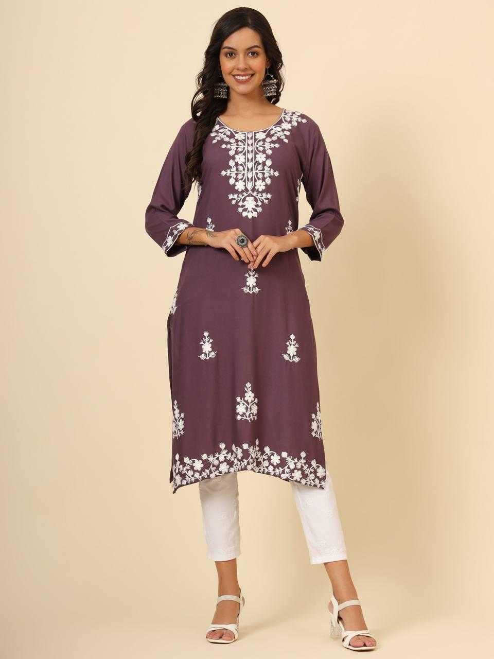 YNF RAYON RIN188 MUDRA2 KURTIS WHOLESALE LONG RAYON LUCKOWI CHIKAN KURTIS MANUFACTURER