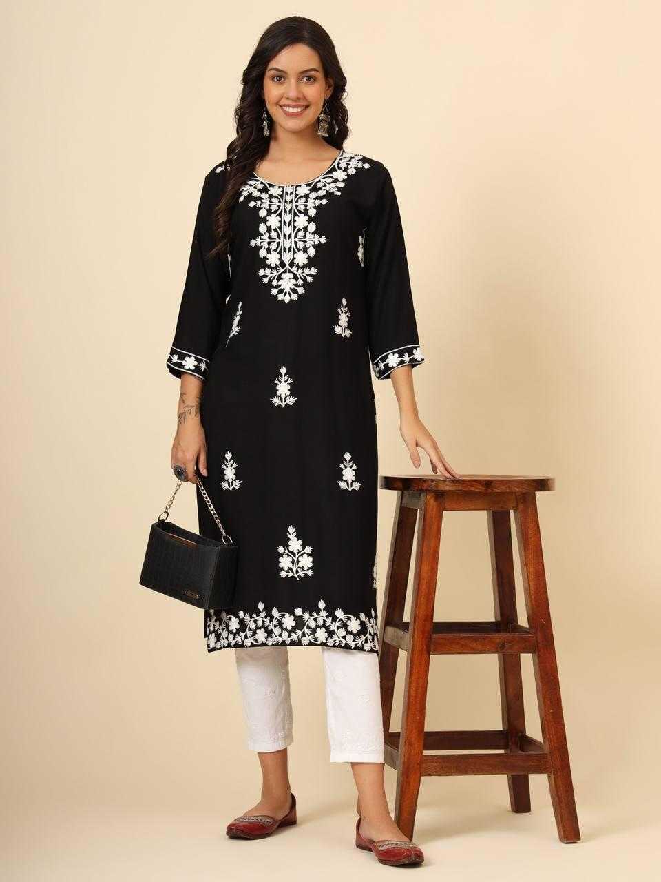 YNF RAYON RIN188 MUDRA2 KURTIS WHOLESALE LONG RAYON LUCKOWI CHIKAN KURTIS MANUFACTURER