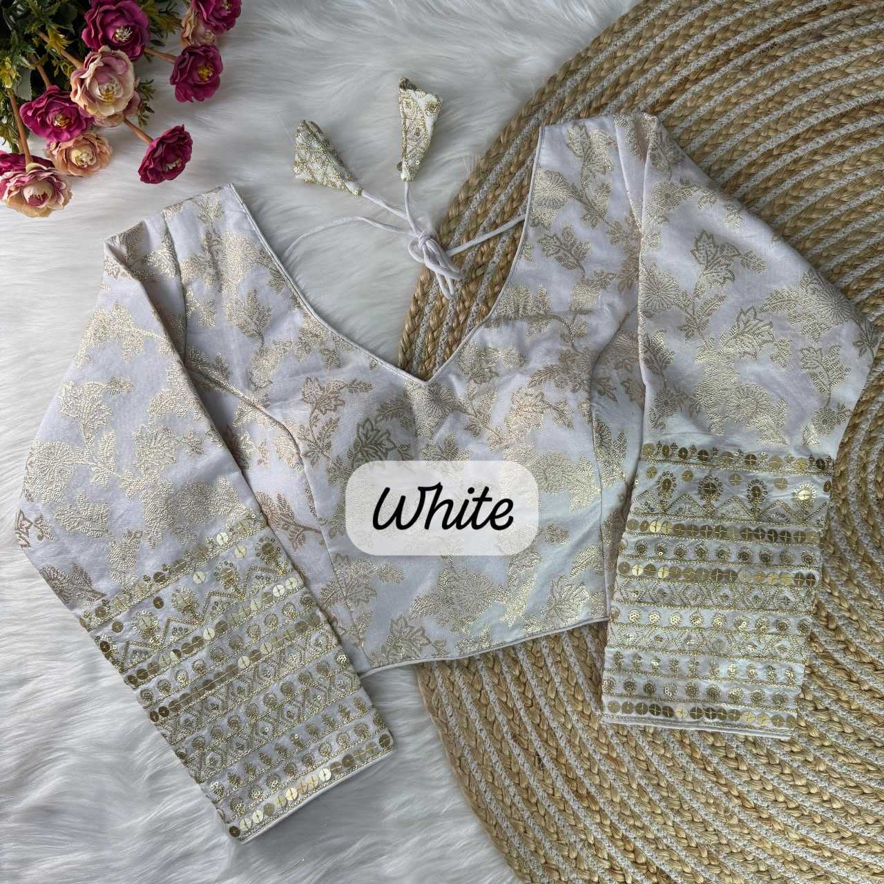 YNF DOLA SILK KESH111 RRK25 READYMADE BLOUSE WHOLESALE V-NECK SEQUENCE EMBROIDERY PARTY WEAR FASHION SILK BLOUSE MANUFACTURER