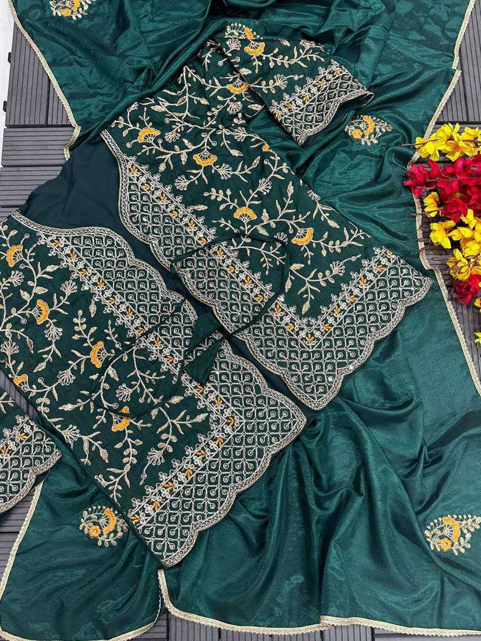 YNF DOLA SILK KESH176 77 SAREES WHOLESALE PARTY WEAR FANCY EMBROIDERED BUTTA SAREE WITH JACKET SILK SAREES MANUFACTURER