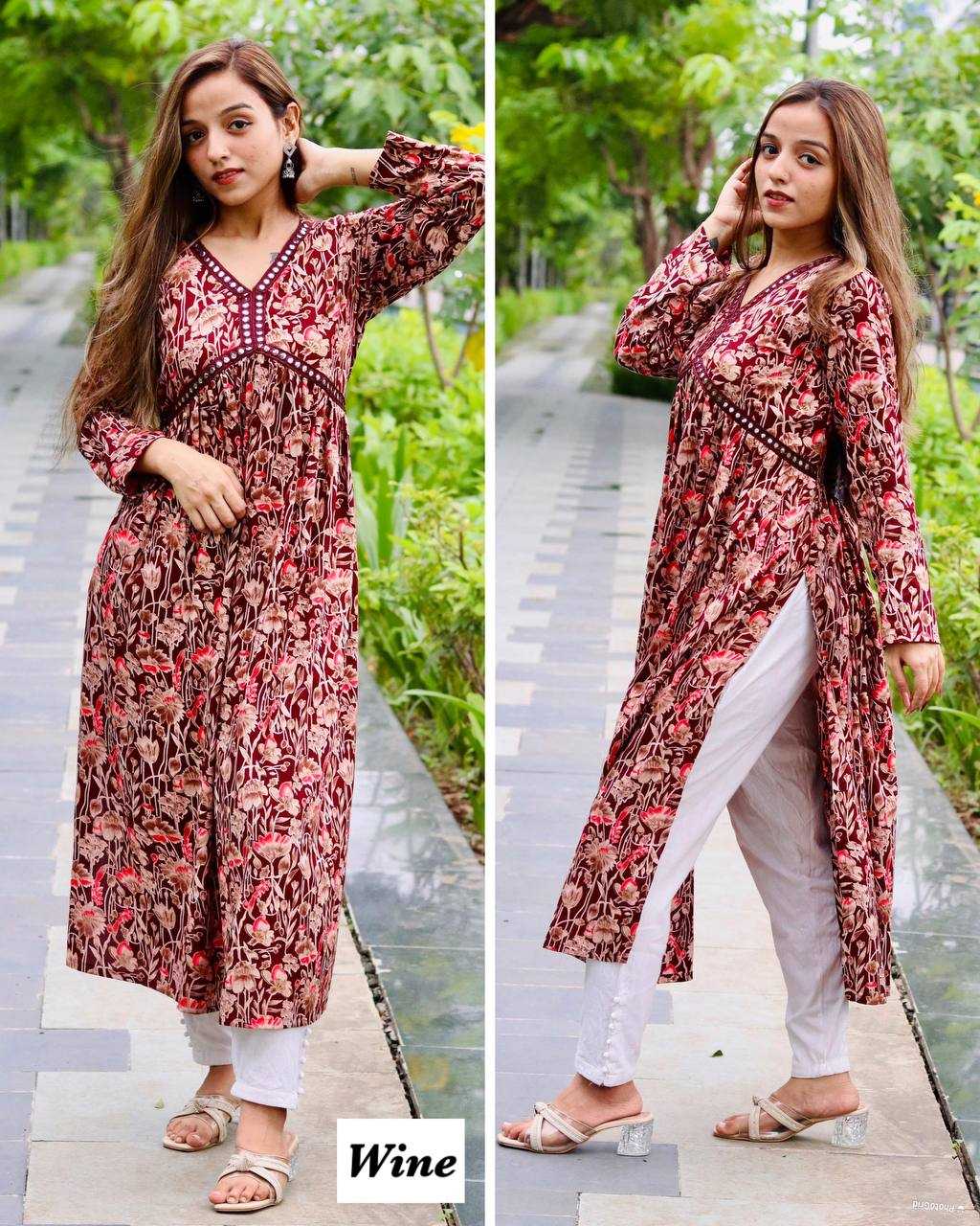 YNF RAYON RIN125 Alia KURTIS WHOLESALE LONG PRINTED RAYON ANARKALI FANCY KURTIS MANUFACTURER