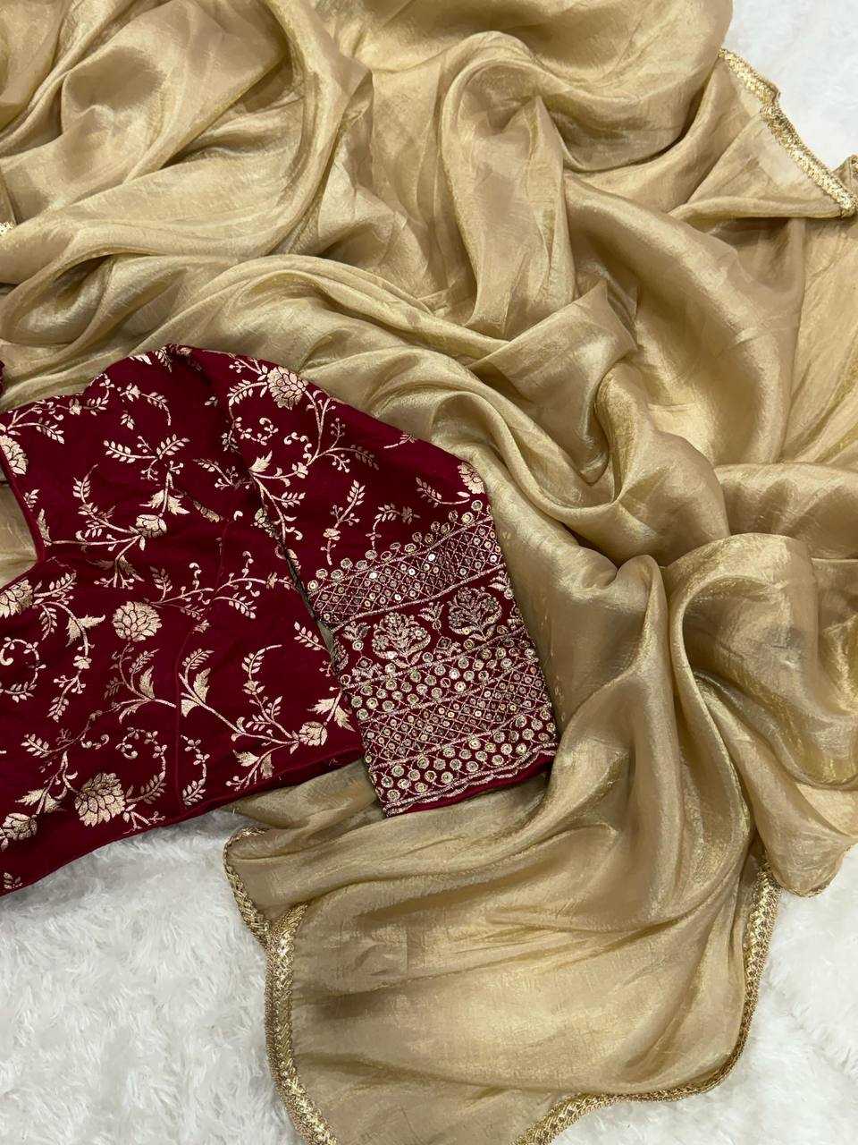 YNF TISSUE SILK KESH186 1018 SAREES WHOLESALE FANCY TISSUE SILK PLAIN SOLID LACE BORDER SILK SAREES WITH BLOUSE MANUFACTURER