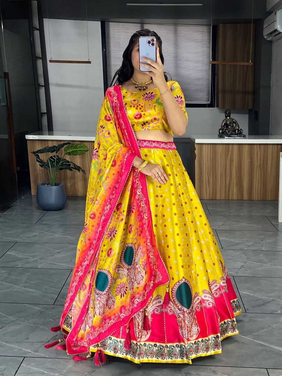 YNF ART SILK RIN119 6134 LEHENGAS WHOLESALE DESIGENR SILK PRINTED GOTA PATTI LEHENGAS MANUFACTURER - Deevit International