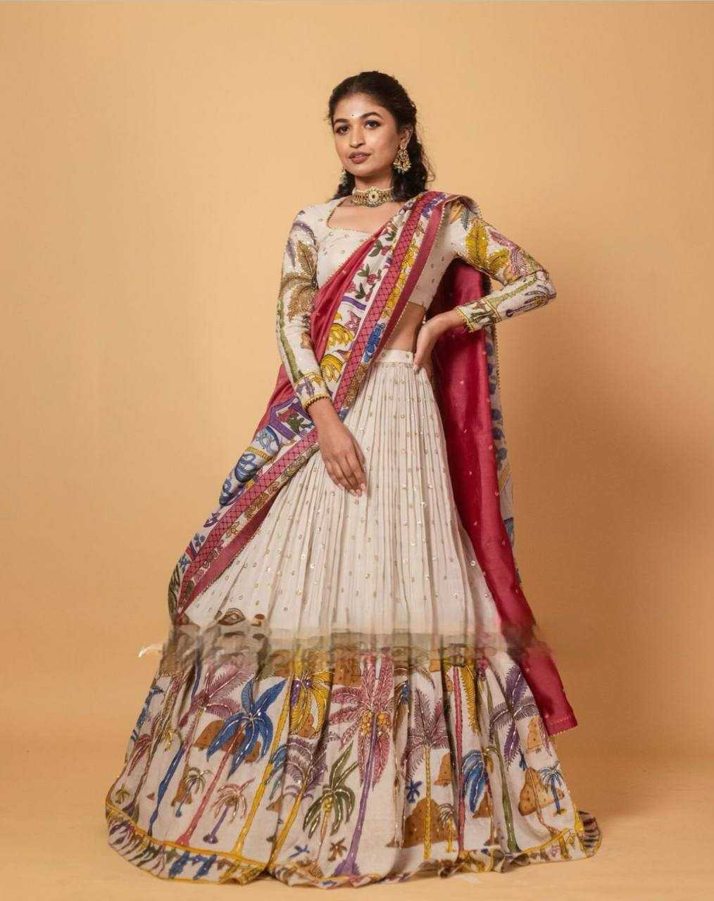 YNF CHENT CREP KESH119 456 LEHENGAS WHOLESALE KALAMKARI PRINTED LEHENGA WITH BLOUSE LEHENGA WITH DUPATTA MANUFACTURER