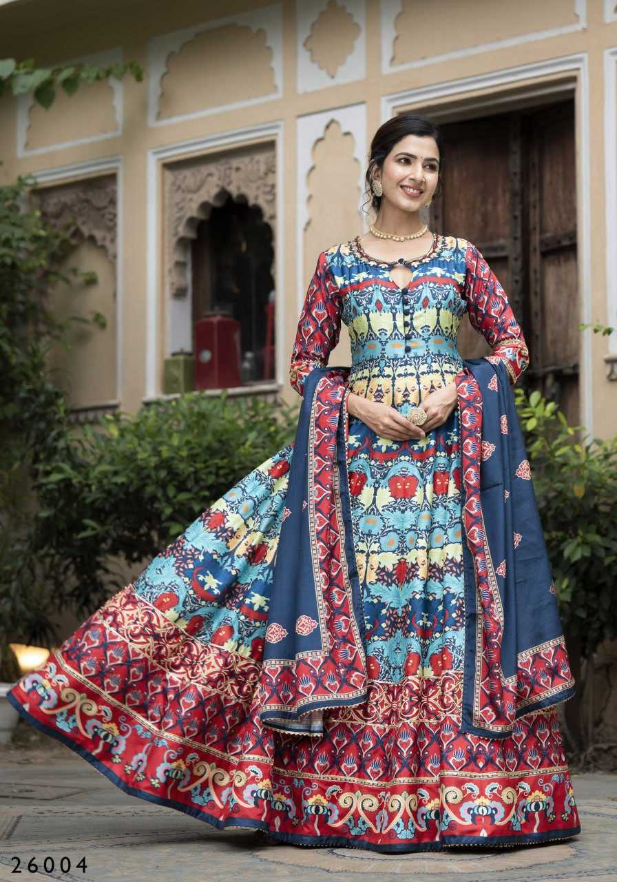 YNF DOLA SILK RIN131 SAMANTA GOWNS WHOLESALE PRINTED LONG SILK GOWNS MANUFACTURER - Deevit International