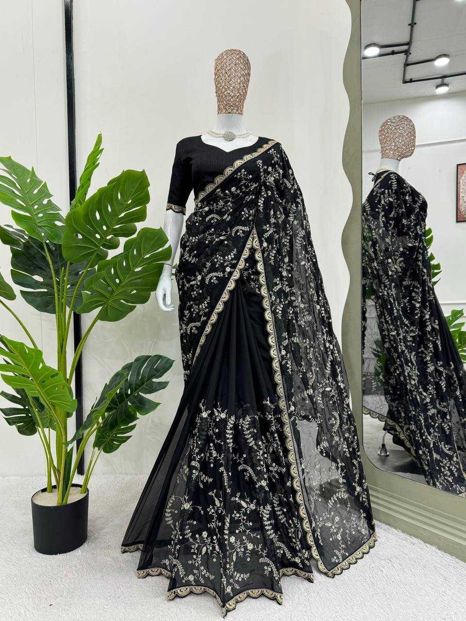 YNF HEAVY SILK RIN133 8088 SAREES WHOLESALE SEQUENCE DESIGNER BLACK SILK SAREES MANUFACTURER - Deevit International