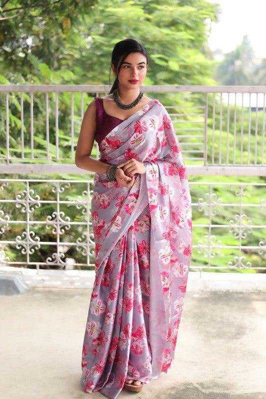 YNF JAPAN SARTIN RIN119 2134 SAREES WHOLESALE SATIN PRINTED LADIES SAREES MANUFACTURER - Deevit International