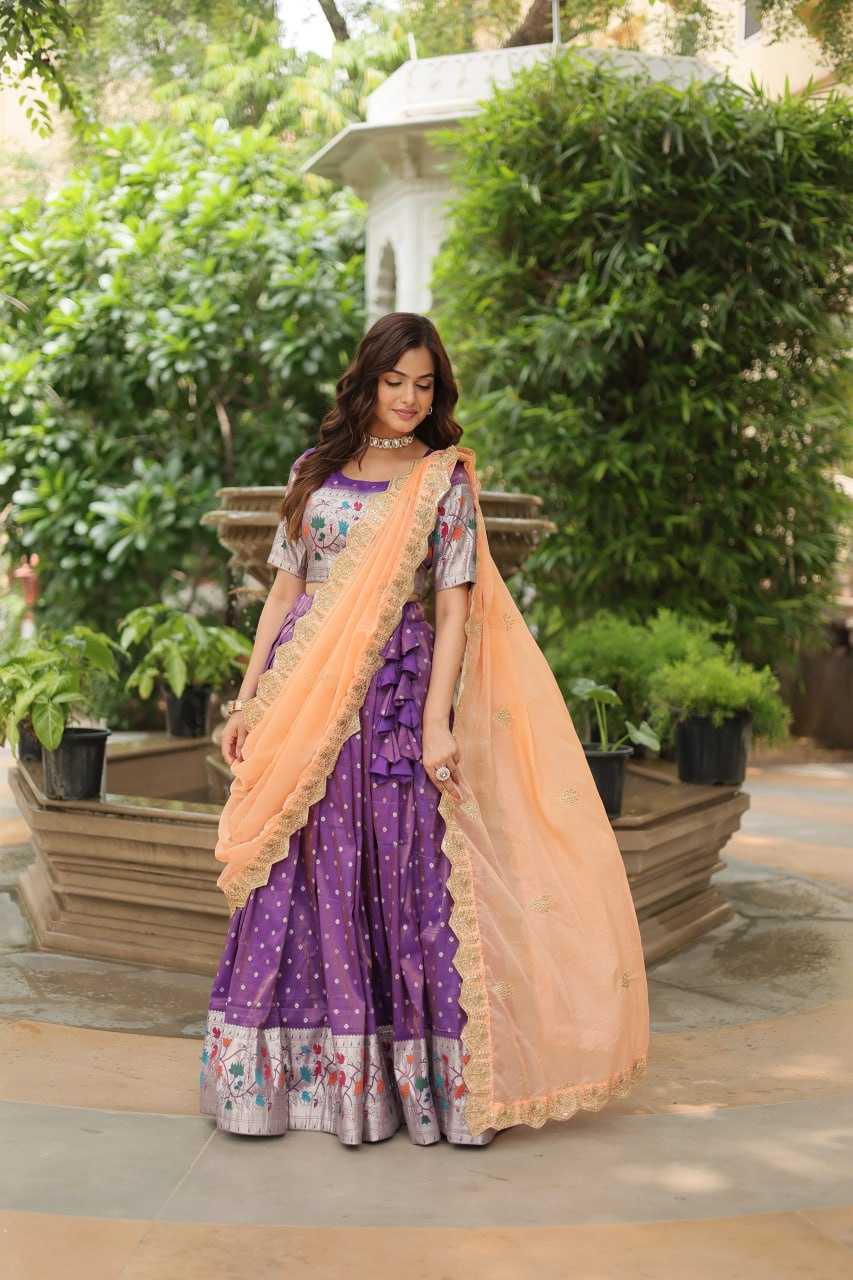 YNF JEQUARD SILK KESH132 7126 LEHENGAS WHOLESALE KALAMKARI TRADITIONAL LEHENGA WITH BLOUSE PURPLE LEHENGAS MANUFACTURER