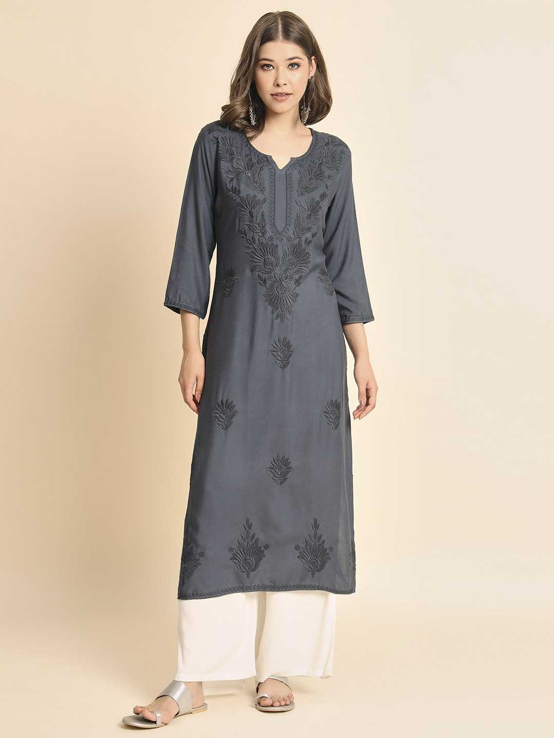 YNF RAYON RIN188 Adipurush KURTIS WHOLESALE LONG RAYON CHIKANKARI KURTIS MANUFACTURER - Deevit International