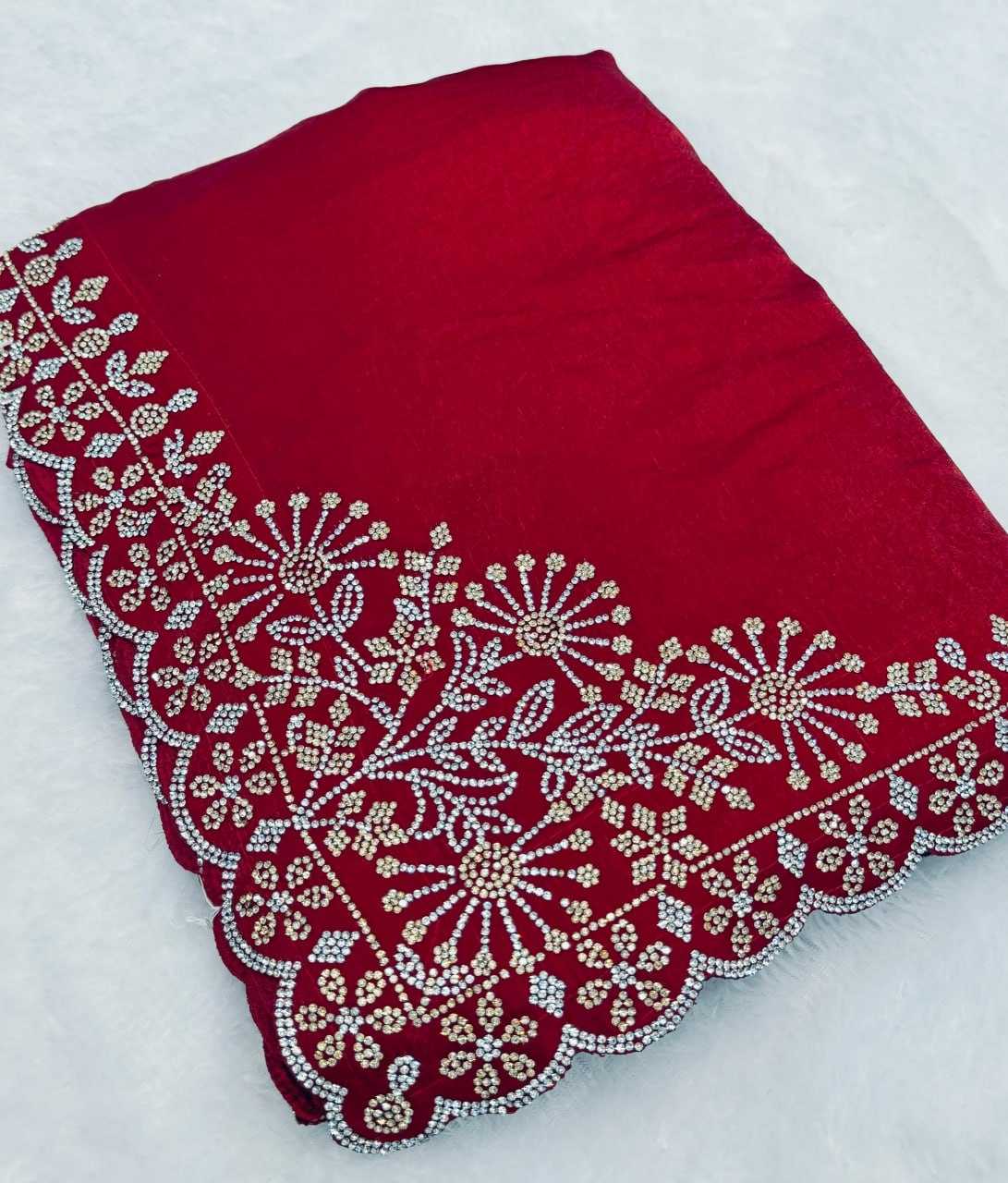 YNF SATIN KESH114 ANTRA-2 SAREES WHOLESALE CURTWORK RED SATIN SAREES MANUFACTURER - Deevit International