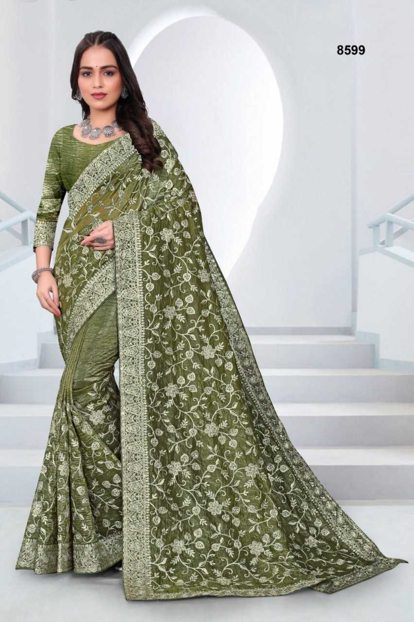 YNF SOFT GOLD CRUSH KESH114 8599 SAREES WHOLESALE DESIGNER EMBROIDERED STONE WORK SILK ZARI SAREES MANUFACTURER - Deevit International