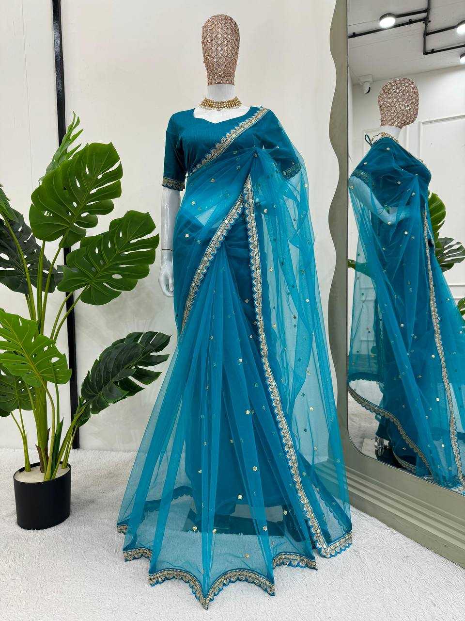 YNF SOFT NET RIN133 8087 SAREES WHOLESALE SEQUENCE CUT WORK PARTY WEAR NET SAREES MANUFACTURER - Deevit International