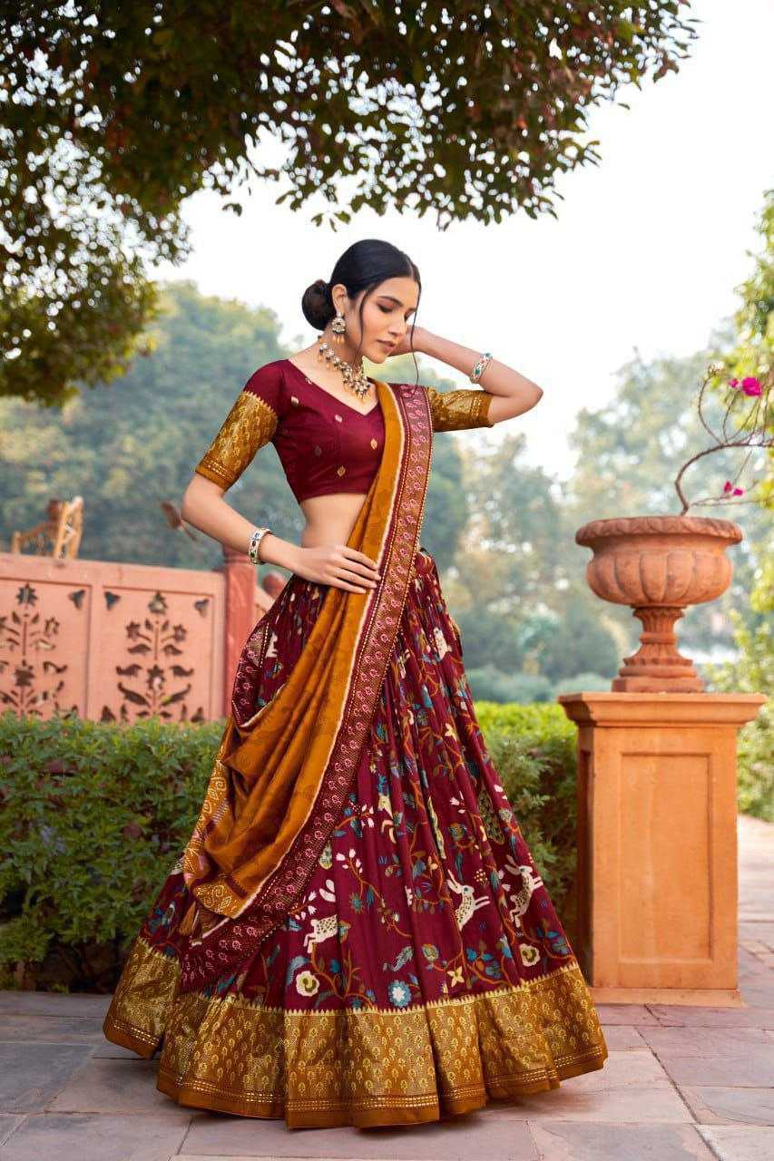 YNF TUSSAR SILK KESH187 Rabbit LEHENGAS WHOLESALE SILK TRADITIONAL PRINTED LEHENGA WITH BLOUE WEDDING LEHENGAS MANUFACTURER - Deevit International