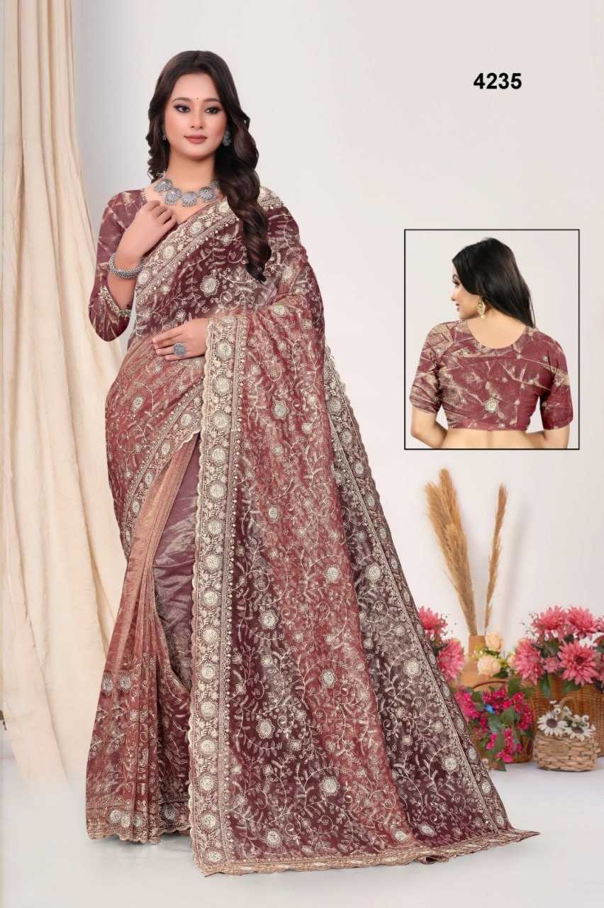 YNF TWILL NET KESH114 4235 SAREES WHOLESALE DESIGNER FANCY WEDDING PARTY WEAR SAREES MANUFACTURER - Deevit International