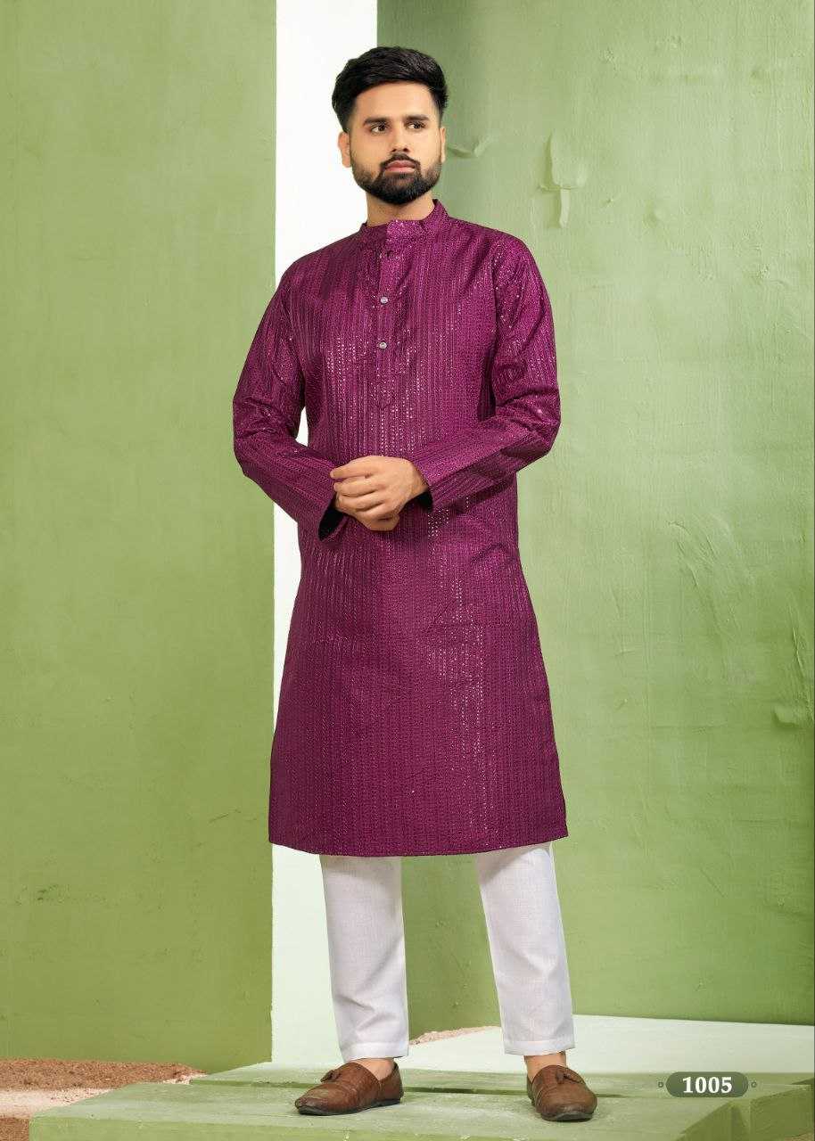 YNF BANGLORI SILK KESH246 ROYAL MEN V-6 MENS WEAR WHOLESALE SILK KURTA EMBROIDERED KUTRA PAJAMA MANUFACTURER - Deevit International