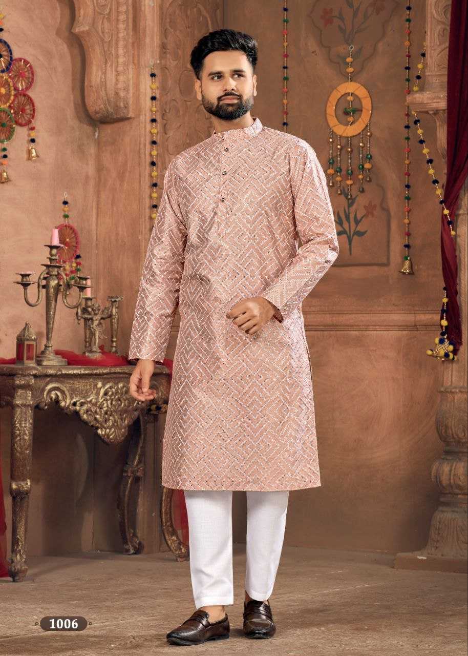 YNF BANGLORI SILK KESH246 ROYAL MEN V-8 MENS WEAR WHOLESALE SILK KURTA EMBROIDERED KUTRA PAJAMA MANUFACTURER - Deevit International