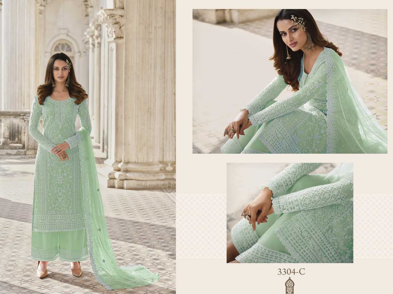 YNF BUTTERFLY NET RIN129 3304 SUITS & DRESSES WHOLESALE SEMI STITCHED SUITS MANUFACTURER - Deevit International