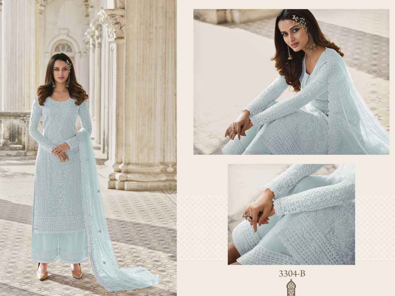 YNF BUTTERFLY NET RIN129 3304 SUITS & DRESSES WHOLESALE SEMI STITCHED SUITS MANUFACTURER - Deevit International