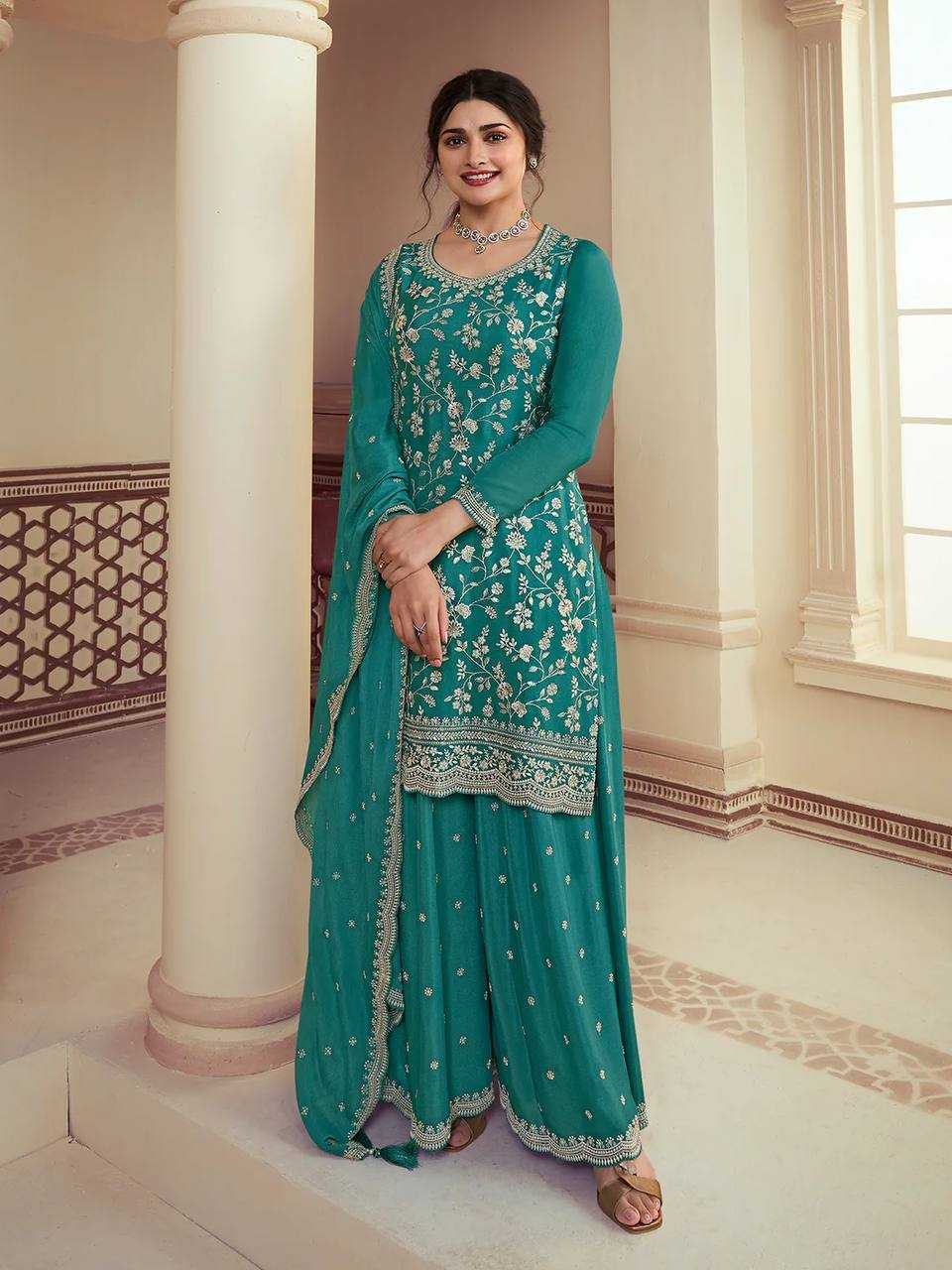 YNF CHINON SILK KESH157 1667 SUITS & DRESSES WHOLESALE EMBROIDERY PALAZZO LADIES SILK WEDDING SUITS MANUFACTURER - Deevit International