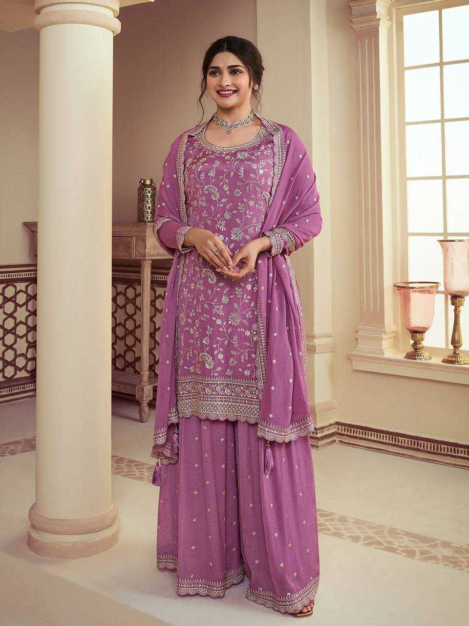 YNF CHINON SILK KESH157 1667 SUITS & DRESSES WHOLESALE EMBROIDERY PALAZZO LADIES SILK WEDDING SUITS MANUFACTURER - Deevit International