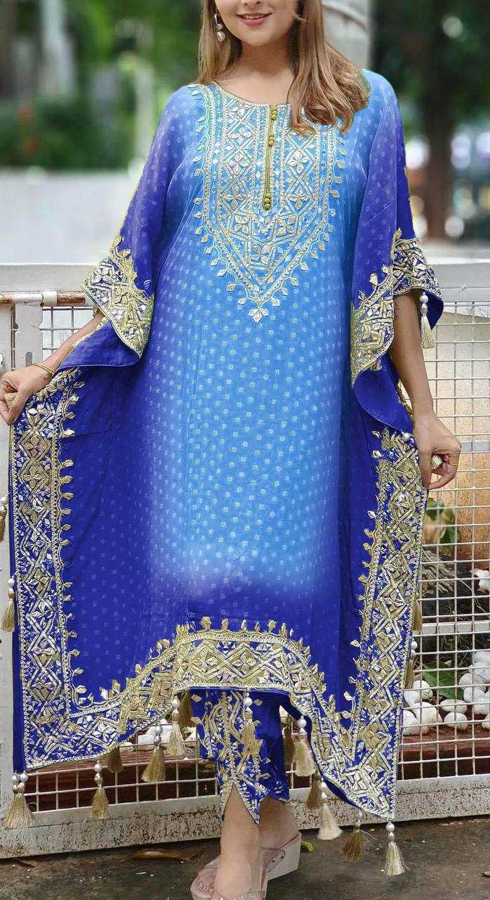 YNF CHINON SILK KESH157 1669 SUITS & DRESSES WHOLESALE EMBROPIDERY PEINTED SILK KAFTAN DRESS DHOTI SALWAR SUITS MANUFACTURE - Deevit International