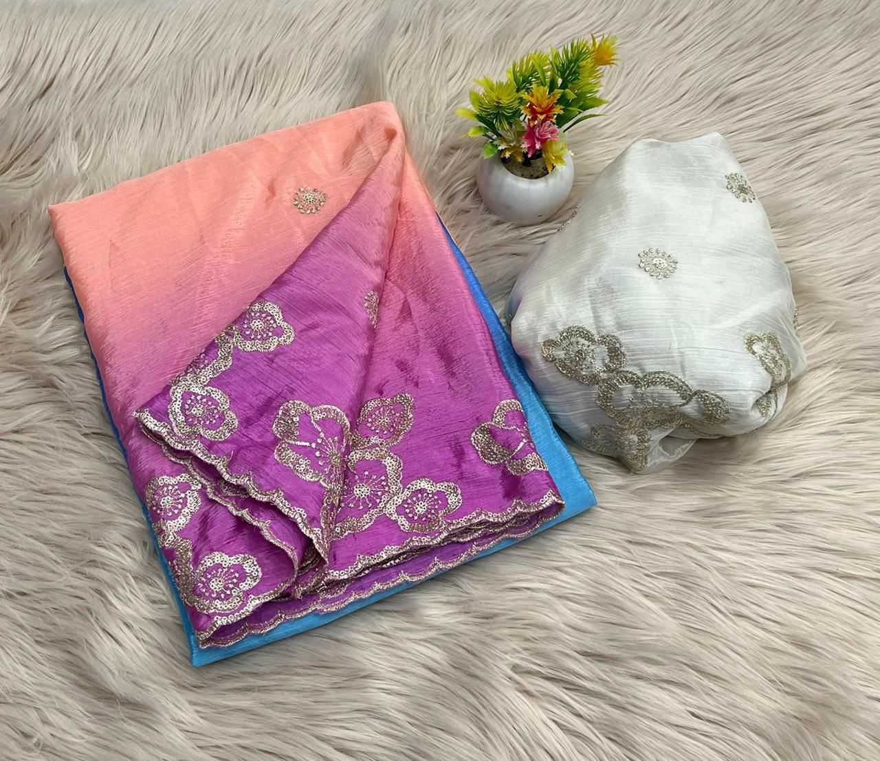 YNF CHINON SILK RIN104 APE163 SAREES WHOLESALE SILK EMBROIDERED CUT WORK SEQUINS SAREES MANUFACTURER - Deevit International