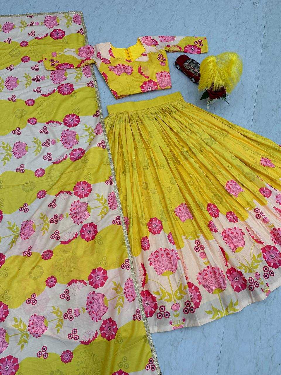 YNF COTTON KESH119 465 LEHENGAS WHOLESALE YELLOW TRADITIONAL PRINTED LEHENGAS MANUFACTURER - Deevit International