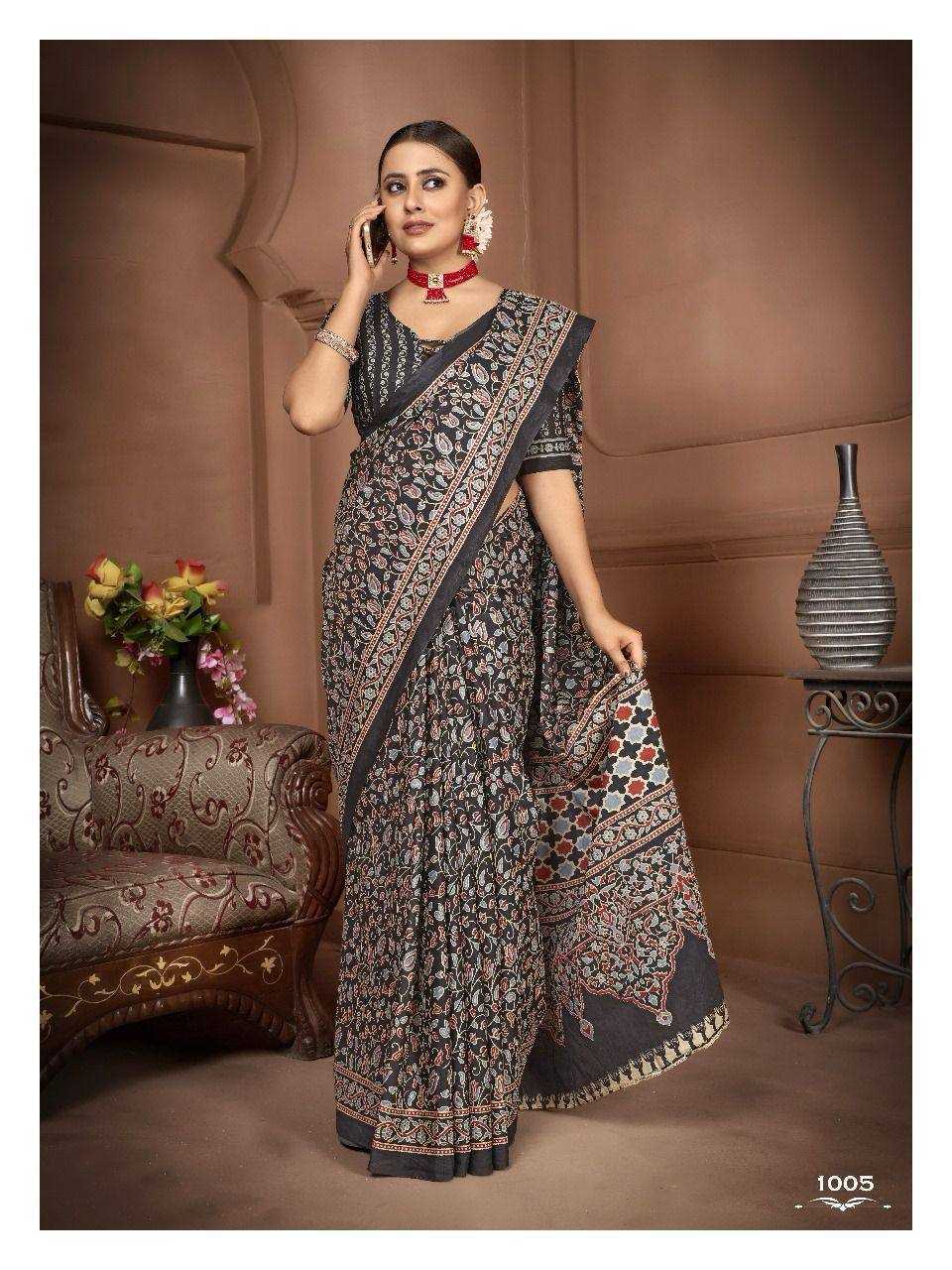 YNF COTTON KESH244  Ajrakh SAREES WHOLESALE PRINTED COTTON AJRAKH LADIES SAREES MANUFACTURER - Deevit International