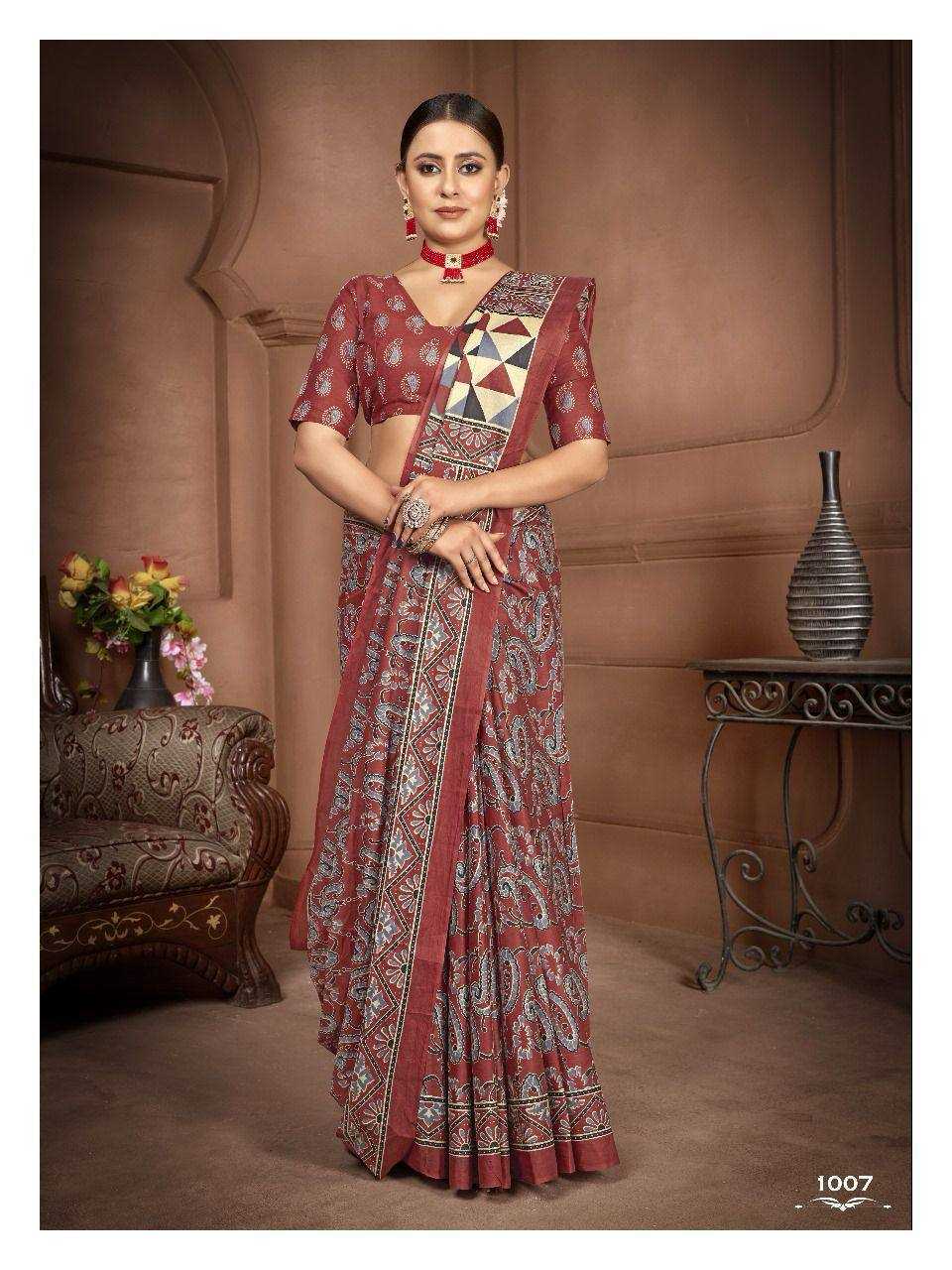 YNF COTTON KESH244  Ajrakh SAREES WHOLESALE PRINTED COTTON AJRAKH LADIES SAREES MANUFACTURER - Deevit International